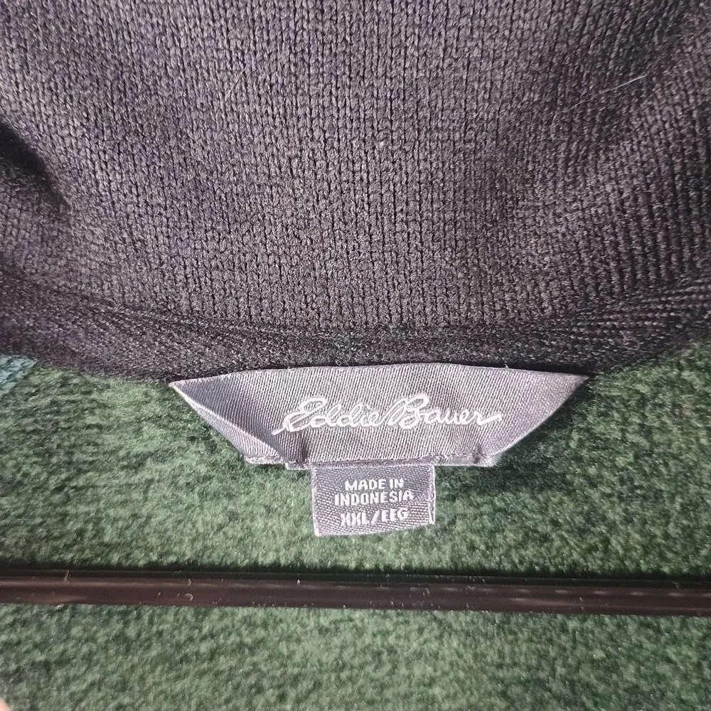 Eddie Bauer Quarter Zip Fleece Pullover Sweater Mens XXL Green‎ Mock Neck